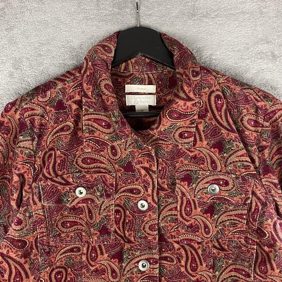 Christopher & Banks Jacket Womens Medium Red Paisley Corduroy Button Up Trucker - Picture 2 of 16